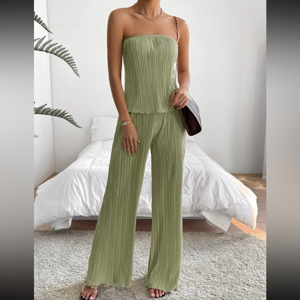 Two pieces set olive green pant set FASHION NOVA